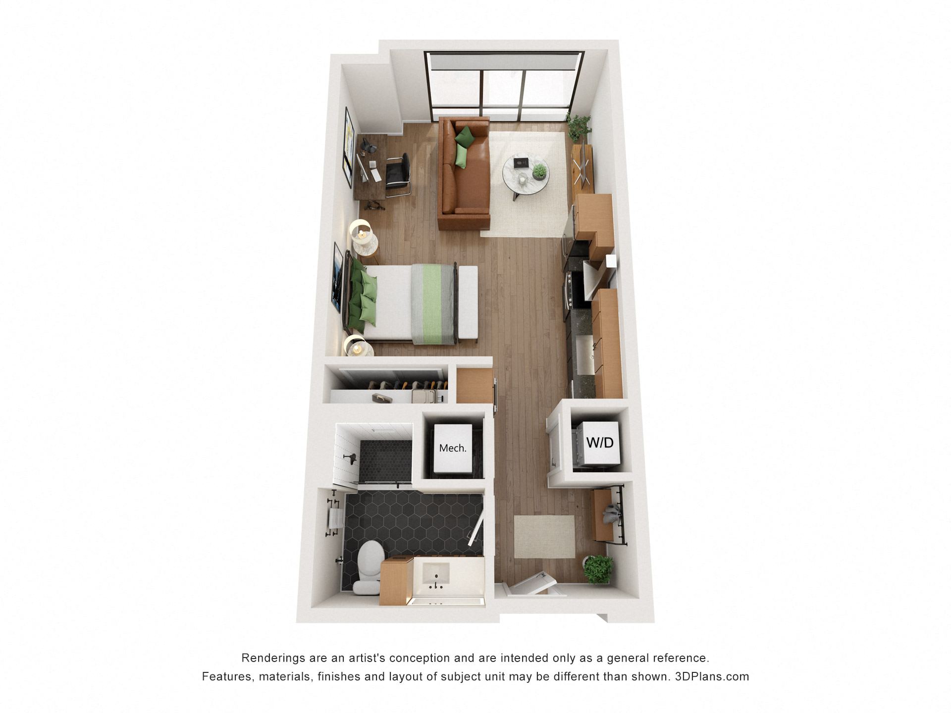 Floor plan for studio, 1 bath, 514 sqft
